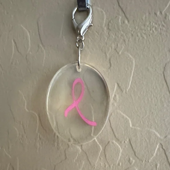 Pink Ribbon Breast Cancer Awareness Keychain acrylic purse Bag Charm - Picture 1 of 5